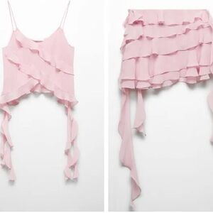 Mango Pale Pink Ruffled Camisole and Skirt Set